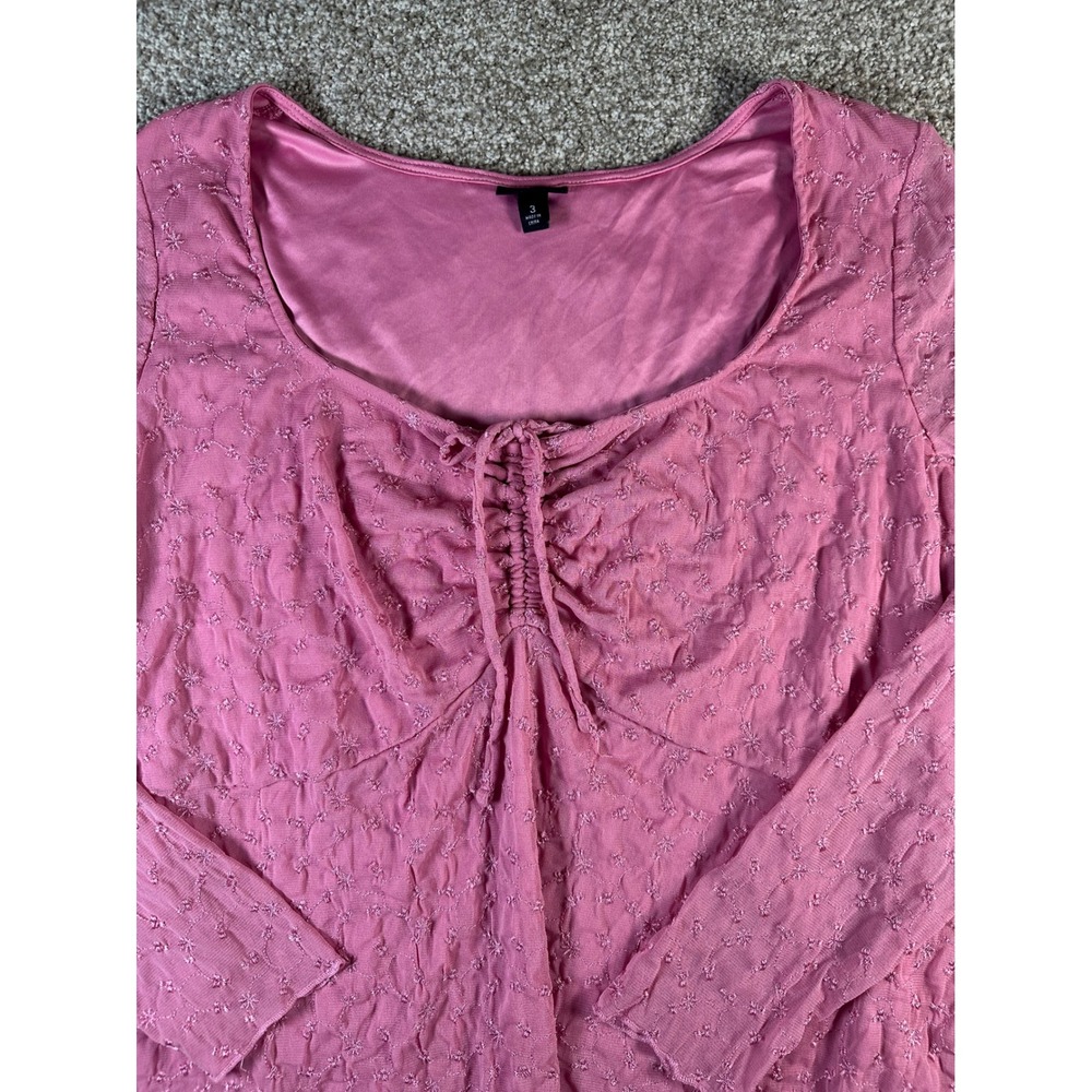 Torrid Pink Floral Embroidered Mesh Cinched Bust Long Sleeve Top Size 3 3X